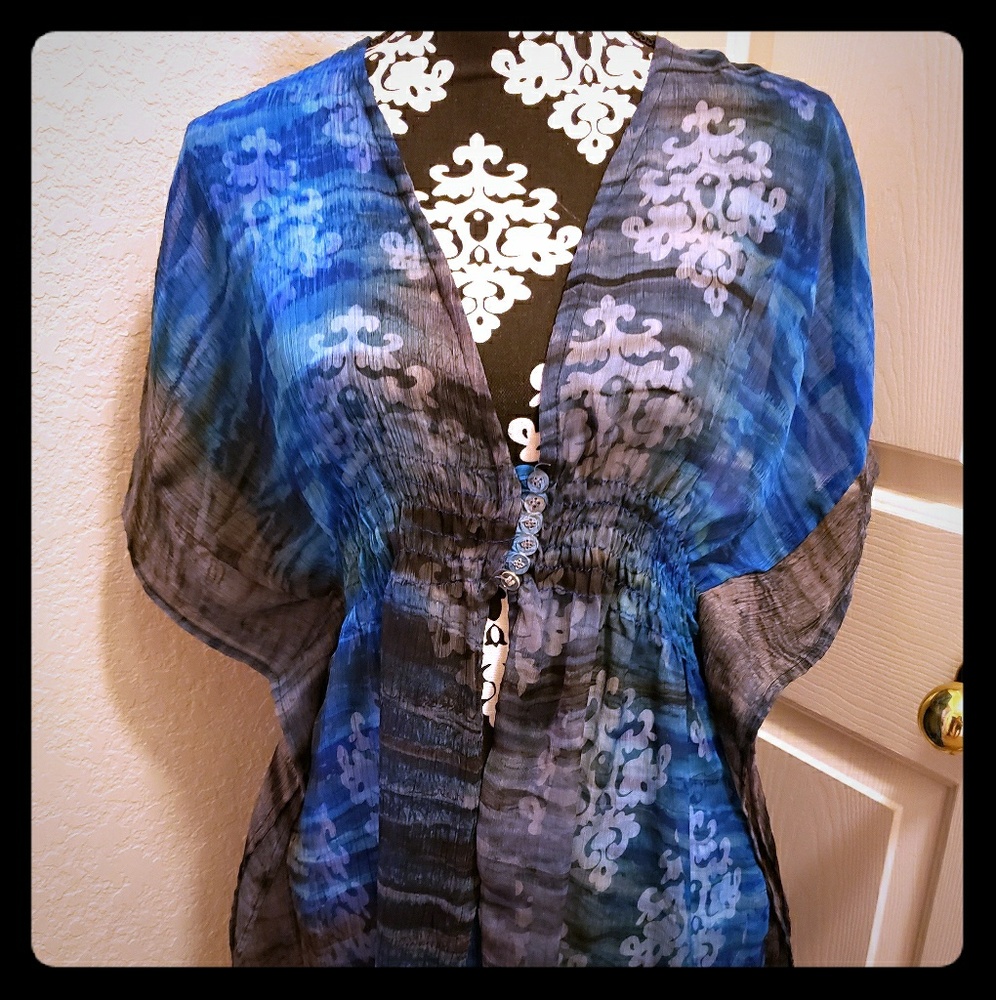 Womens Grey and Blue Swimsuit Cover